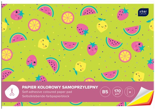 Farebný vystrihovací papier B5, samolepiaci, 8 farieb