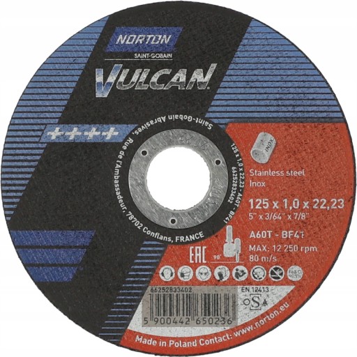 NORTON VULCAN INOX nerezový rezací kotúč na kov 125x1x22 mm