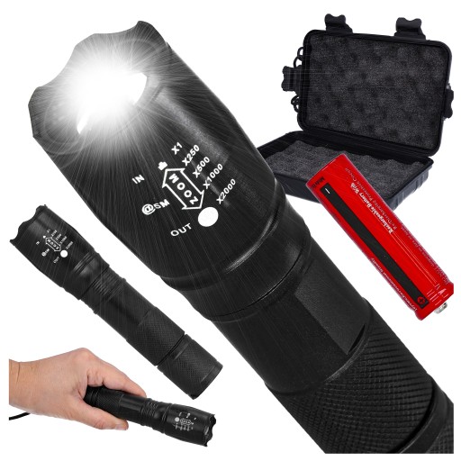 VOJENSKÁ DOBÍJATEĽNÁ BATERKA taktická LED ZOOM silná 1000lm + puzdro