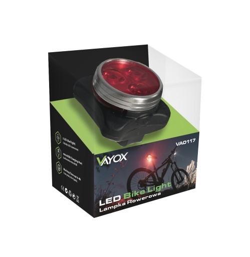 LED ZADNÁ BICYKLE LAMPA USB zadná + BATÉRIA
