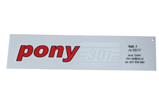 NÁLEPKA NA MOTOROVÝ BICYKEL PONY 301 na zadný kryt