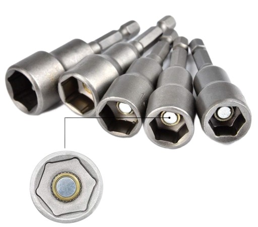 Sada 5 ks 8 mm HEX MAGNETICKÁ ZÁSUVKA NA Skrutkovač Farmer zásuvky