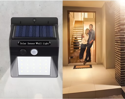 SOLAR LAMPA 20 LED ZÁHRADNÁ NÁSTENNÁ LAMPA SVETLO POHYBU A SÚMRAK SENZOR