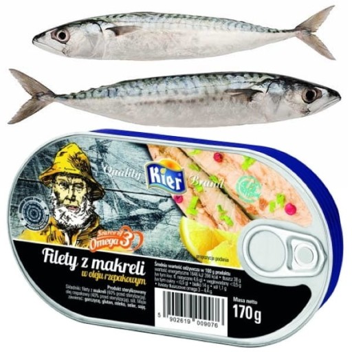 Filety z makrely v oleji Omega 3 Filety z makrely v plechovke 170g KIER