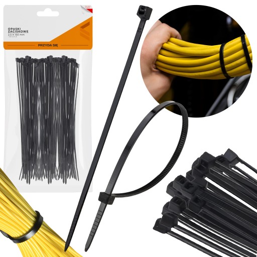 Sťahovacie pásky, zipsy, sťahovacie pásky, čierne, 2,5 x 150 mm - 100 ks.