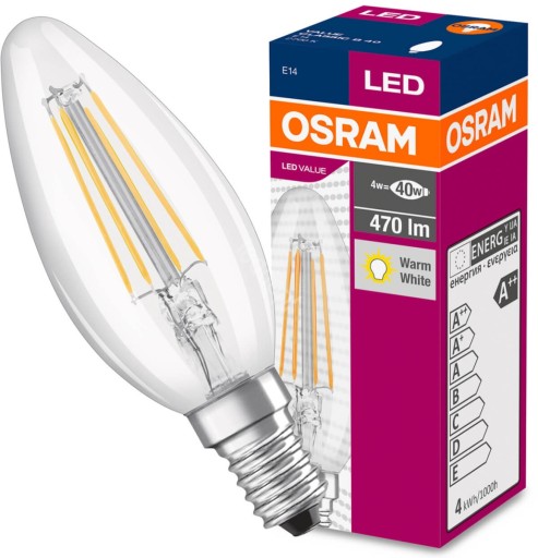 LED SVIEČKOVÁ žiarovka E14 4W 40W 2700K OSRAM FILAMENT