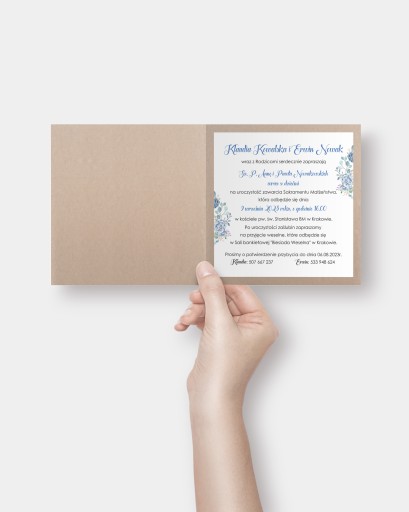 Personalizované svadobné oznámenie K4 s obálkou Just Married Blue Flower