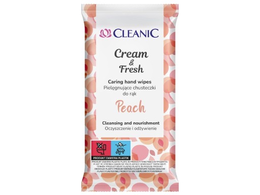 CLEANIC Cream & Fresh - Peach ošetrujúce obrúsky na ruky 1 balenie-15 ks