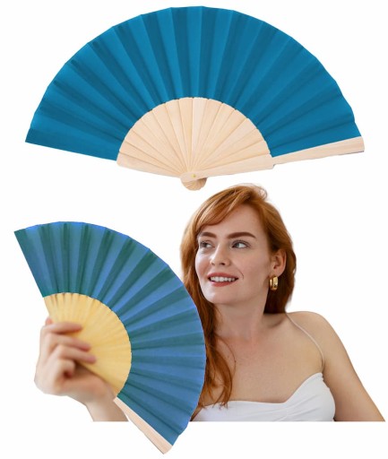 DREVENÝ MATERIÁL VENTILÁTOR Veľký 41cm Elegantný modrý