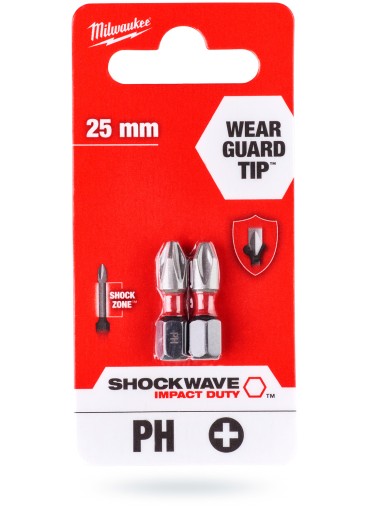 MILWAUKEE SHOCKWAVE BIT PH3 25mm 2ks.