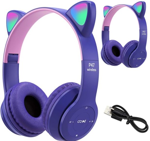 DARČEK BEZDRÔTOVÉ SLÚCHADLÁ PRE DETI NA UCHY MAČACIE UŠI RGB MIKROFÓN