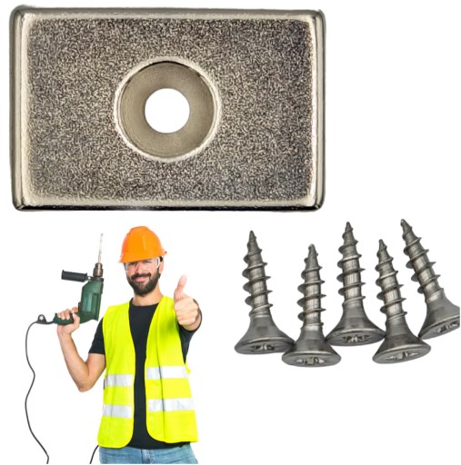 Neodymový tanierový magnet 30x20x5 N42 s kónickým otvorom 8/4 mm + 2x skrutka