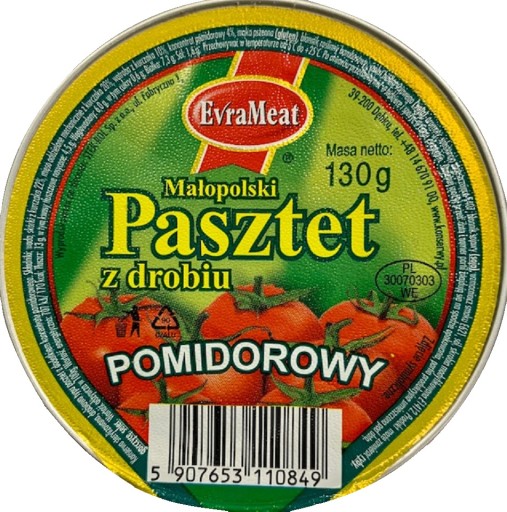 HYDINA PAŠTÁTA S RAJČAKAMI 130G EVRAMEAT