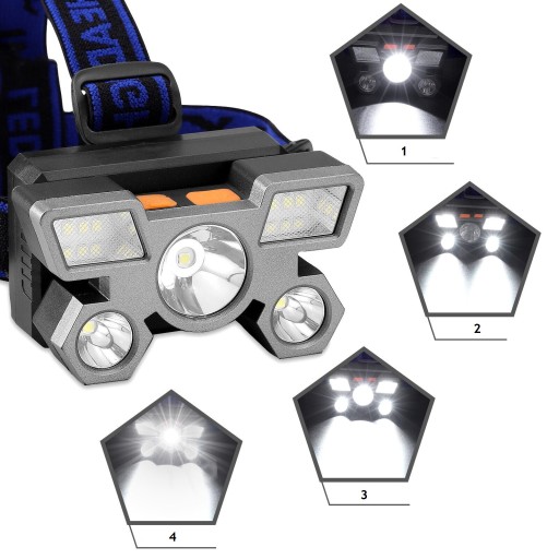 ČELOVÁ LAMPA 5 x LED VÝKONNÁ XPE USB BATÉRIA