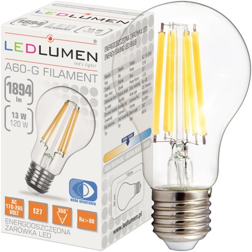 LED žiarovka E27 A60 13W=120W Filament 1894lm 360° Dekoratívna NEUTRÁLNA 4000K