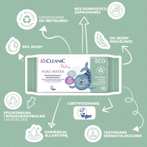 3x utierky Cleanic baby ECO Pure Water 50 ks.