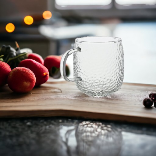 SKLENENÝ, priehľadný hrnček NA KÁVU A ČAJ 333 ml 8,9cm