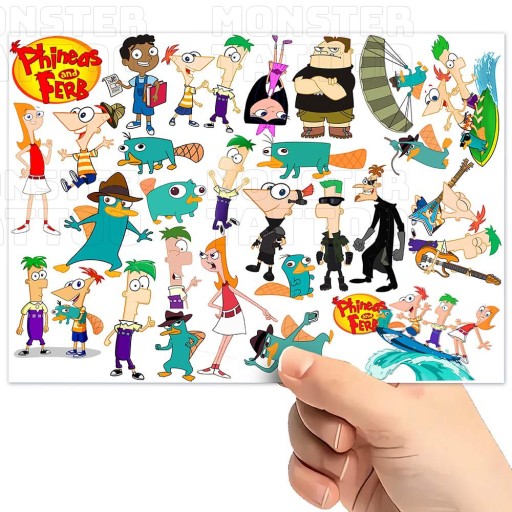UMÝVAJÚCE DOČASNÉ TETOVANIE PRE DETI PHINEAS A FERB ORIGINÁLNE DIZAJNY