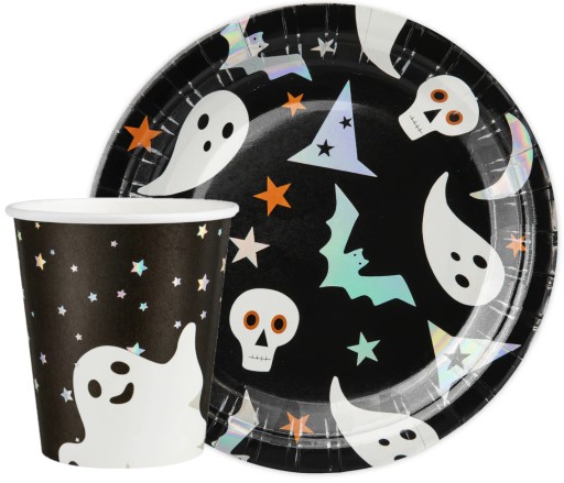 SADA hrnčekov a tanierov HALLOWEENSKÉ STRAŠIDLÁ 12 ks
