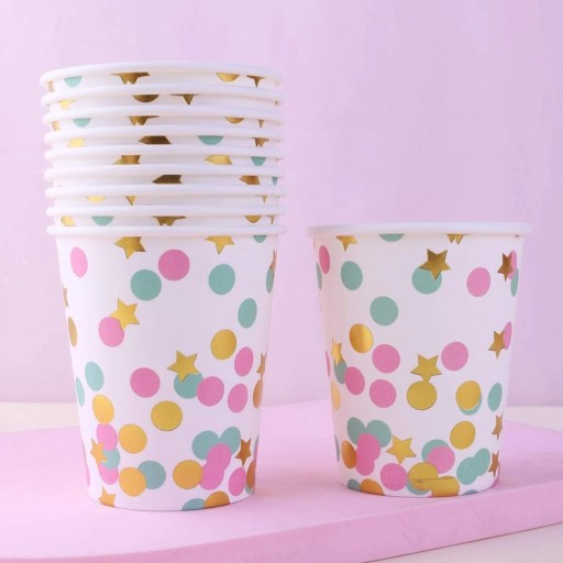 Mint papierové poháre z ružového zlata PASTEL CONFETTI 6 ks.