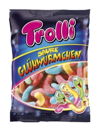 Trolli Sour Glowworms Želé červy s ovocnou príchuťou a kyslou posypkou 100