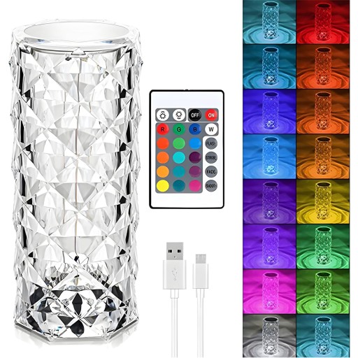 LED USB nočná krištáľová stolná lampa DIAMOND RGB touch + REMOTE