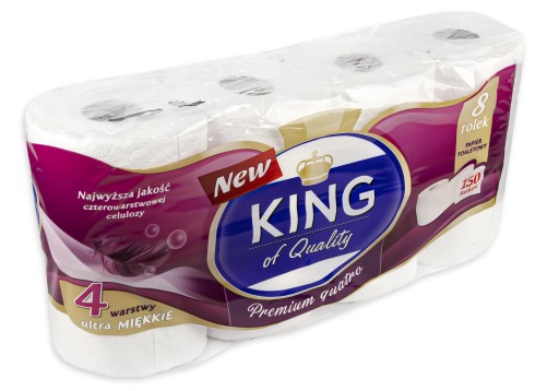 Neparfumovaný toaletný papier King 8, štvorvrstvový, jemný a pevný