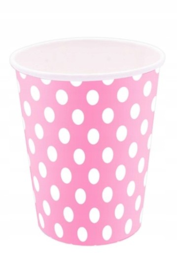 Hrnčeky papierový pohár 250 ml ružový s bodkami dievčatko bodkované narodeniny 1 rok