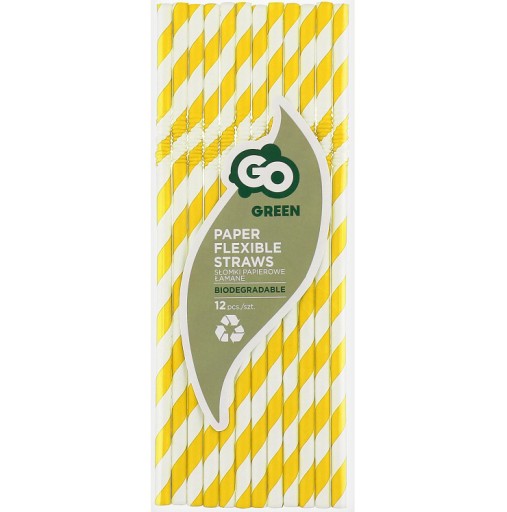 Papierové slamky, zlomené, žlté pruhy, 12 ks.