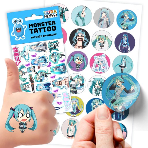 MEGA SADA NÁLEPOK + KVALITNÉ TETOVANIE HATSUNE MIKU