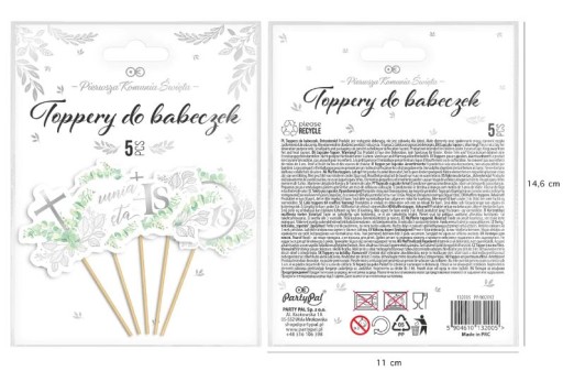 COMUNION TOPPERS COMUNION TORTA STRIEBORNÁ BOHO 5 ks