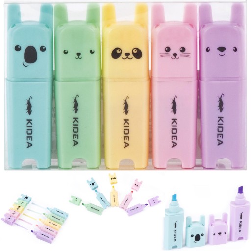 MINI PASTELOVÉ ZVÝRAZŇOVAČE 5 farieb KIDEA ANIMALS