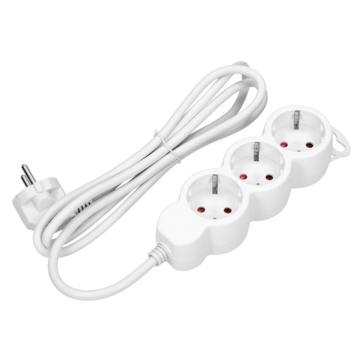3-cestný Schuko predlžovací kábel 1,5m 3x1,5mm2 16A, plochá zástrčka, biela