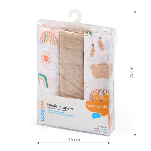 348/08 MUSLÍNOVÉ PLIENKY sada 3 ks 70x70 Babyono