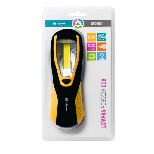 Prenosná COB LED baterka 250lm háčikový magnet 3xAA čierna/žltá DPM
