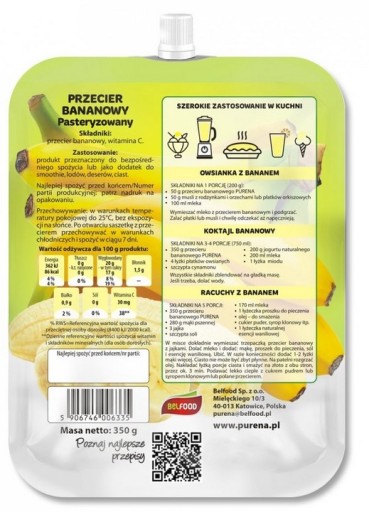 Banánové pyré (pena) 100% b/c PURENA 350g