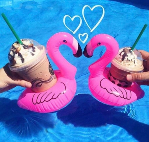 Nafukovací držiak na nápoje hrnček Coaster Flamingo for Water Drinks Pink