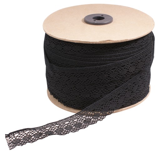 Bavlnená čipkovaná stuha, šírka 4 cm, čierna