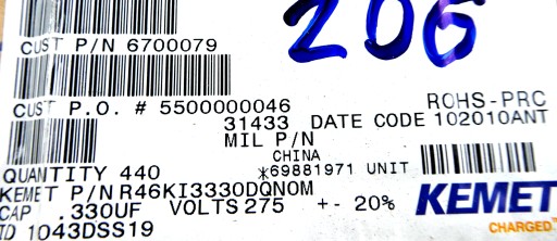 Arcotronics fólia 0,33uF 330nF 20% 275V AC 10ks