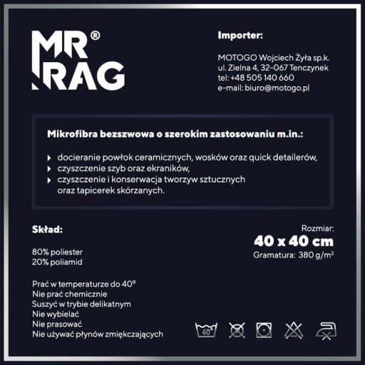 Mikrovlákno pre CAR MR RAG 40cm HRÚBKA 380GSM 1 kus s lemom