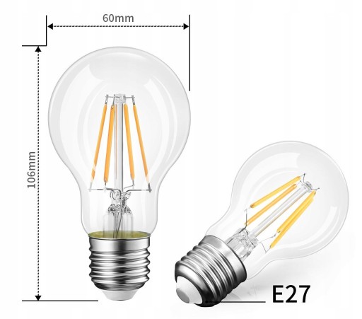E27 LED ŽIAROVKA ŽIAROVKA 6W STUDENÁ BIELE EDISON A60