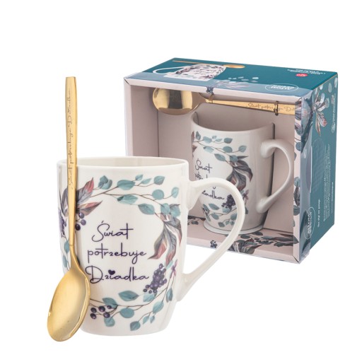 Porcelánový hrnček + lyžička s gravírovaním Altom darček ku dňu starého otca
