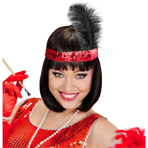 červená flitrová čelenka čierna FEATHER flapper ball 20. roky RETRO karneval