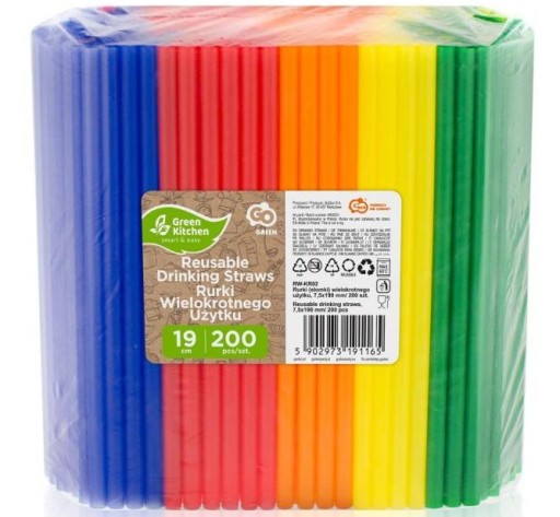 Plastové slamky 19 cm, farebné, opakovane použiteľné, 200 ks