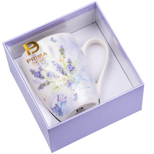 PORCELÁNOVÝ hrnček s rúčkou NA KÁVU A ČAJ DARČEK 320ml LEVANDUĽA