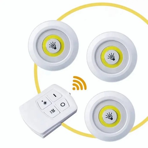 3x COB LAMPA BEZDRÔTOVÁ SAMOLEPIACA BATÉRIOVÁ LAMPA 2 REŽIMY + DIAĽKOVÉ OVLÁDANIE