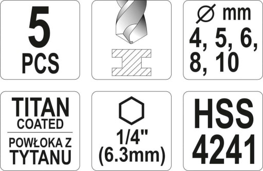 Vrtáky Yato Titánový šesťhranný kovový vrták 4-10 mm