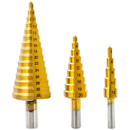 KROKOVÉ KUŽELOVÉ VRTÁKY DO KOVU, DREVA, PLASTU, PLECHU 4-32 mm