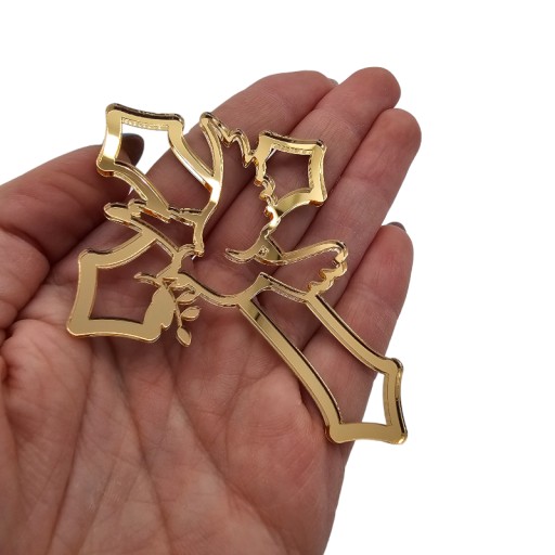 Topper DECOR na sväté prijímanie zlatý CROSS prelamovaný KRÍŽ s holubičím zlatým zrkadlom