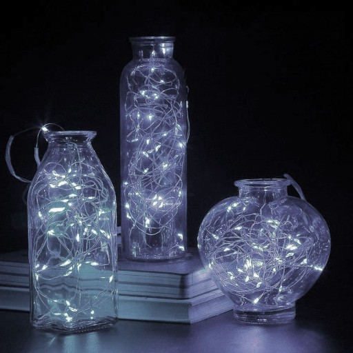DRÔTOVÉ LAMPY 10LED STUDENÉ BIELE MIRKO STRUNOVÉ SVIETIDLÁ SVETLO NA BATÉRIU